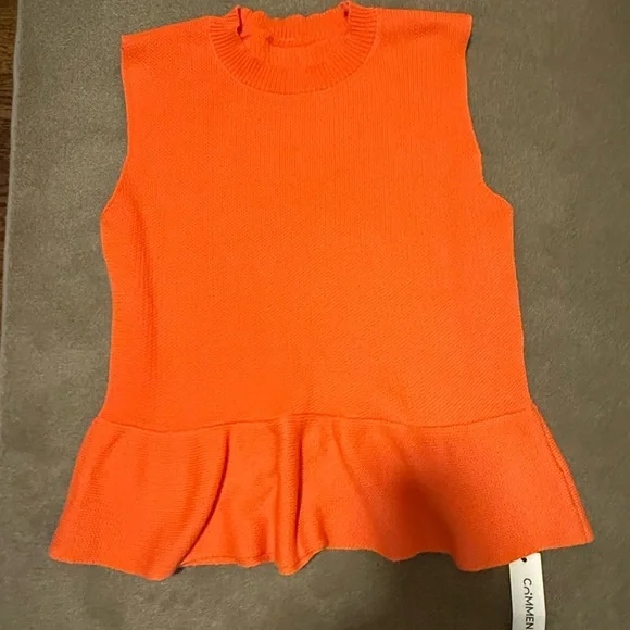 NWT Commense Orange Sleeveless Peplum Top - Picture 2 of 3